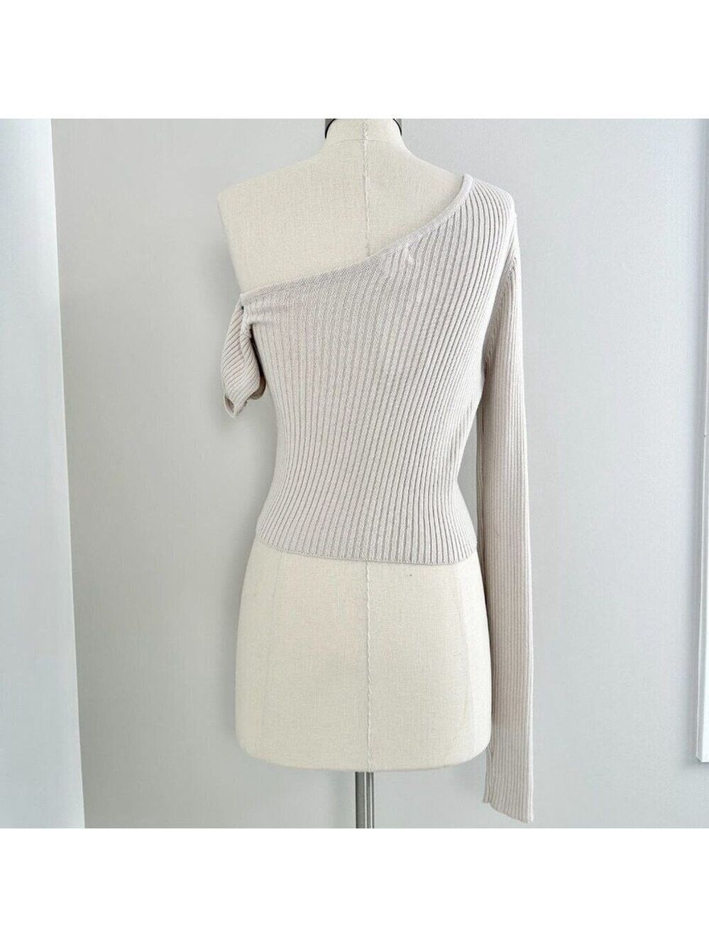Silk Ivory Twist Sweater | Revolve Shae One Sleeve | NWT Large - Picture 7 of 15